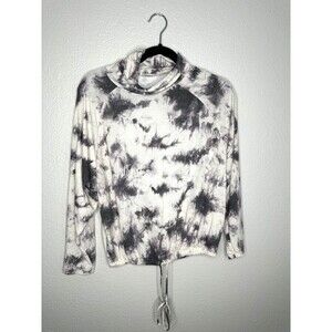 Lush Sweater Womens Small Tie Dye Pullover Drawstring Hem Cozy Top Black White